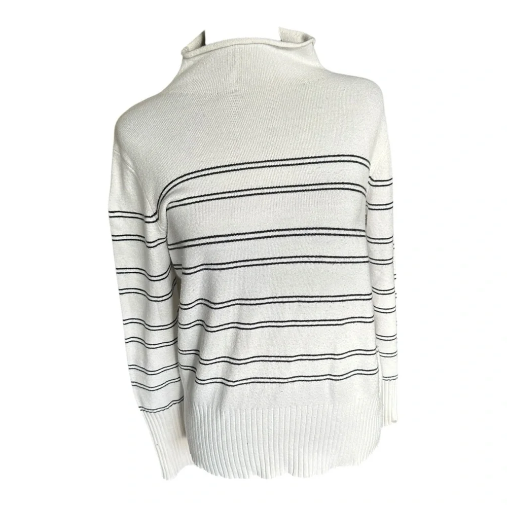 French Connection Babysoft Stripe Funnel Neck Sweater Black White Size M